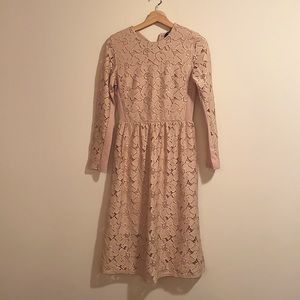H&M Long Sleeve Lace Dusty Pink Midi Dress